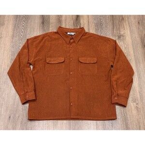 Smokey Joes Mens XXXL Orange Rust Herringbone Long Sleeve Button Shirt Overshirt